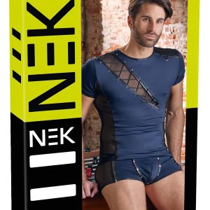 NEK - fekete fűzős-necc betétes férfi felső (kék)