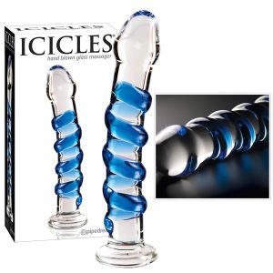 Icicles No. 5 - spirál üveg dildó (átlátszó-kék)