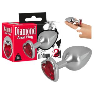 You2Toys - Diamond - 85 g-os alumínium anál plug (ezüst-piros)