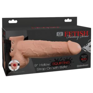 Pipedream Fetish Strap-On 9 - felcsatolható, üreges, spriccelő dildó (testszínű)