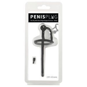 Penisplug - szilikon dilátor makkgyűrűvel (0,6 mm, fekete)