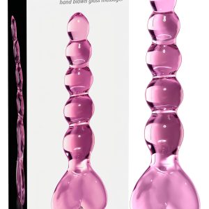 Icicles No. 43 - gyöngyös, szíves üveg dildó (pink)