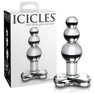 Icicles No. 47 - tripla gyöngyös, üveg anál plug (átlátszó)