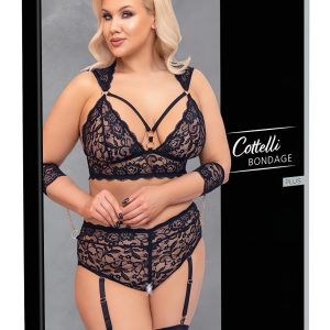 Cottelli Bondage Plus Size - csipke melltartó szett (fekete)