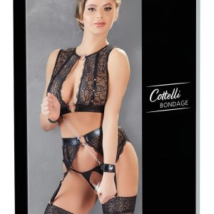 Cottelli Bondage - csipkés fehérnemű szett + bilincs (4 részes)