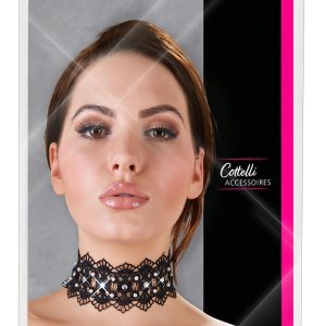 Cottelli - gyöngyös, strasszos csipke gallér (fekete)