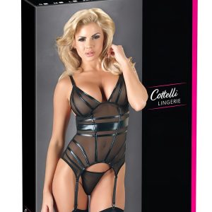Cottelli - fényes csíkos, átlátszó felső (fekete)