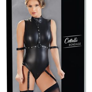 Cottelli Bondage - ujjatlan, fényes body és kar bilincs (fekete)