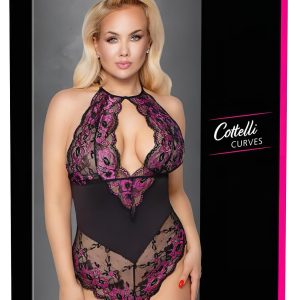 Cottelli Plus Size - virágos body (fekete-lila)