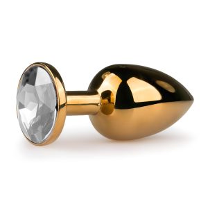 EasyToys Metal No.1 - fehér köves kúp anál plug (arany, 2,5 cm)