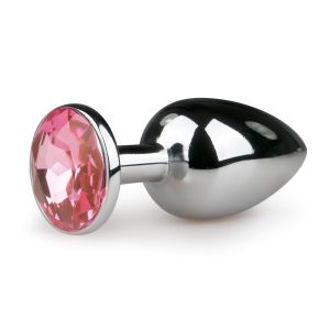 EasyToys Metal No.1 - pink köves kúp anál plug (ezüst, 2,7 cm)