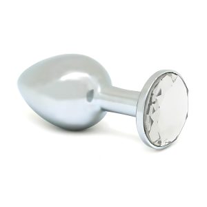 Rimba XS - átlátszó köves, fém butt plug, anál plug (ezüst)