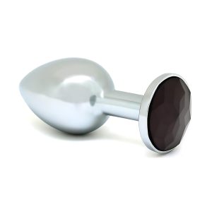 Rimba XS - fekete köves fém anál plug, kis méret (ezüst)