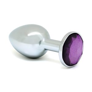 Rimba XS - lila köves, fém butt plug, anál plug (ezüst)