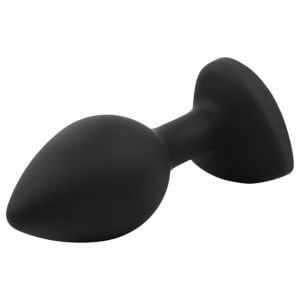 Sunfo - szilikon anál plug szív alakú rózsaszín kővel (fekete)