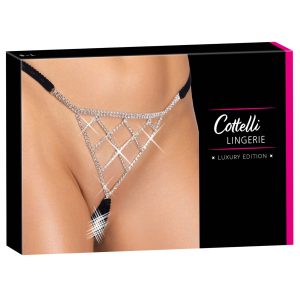 Cottelli - nyitott string tanga ezüst dísszel (fekete, S-L)