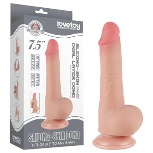 Lovetoy Sliding-Skin - herés kétrétegű dildó - 20 cm (testszínű)