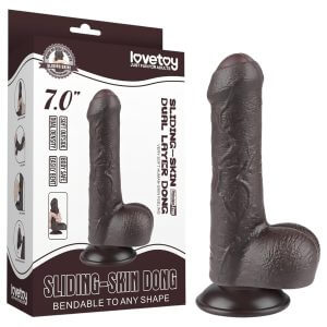 Lovetoy Sliding-Skin - herés kétrétegű dildó - 18,3 cm (barna)