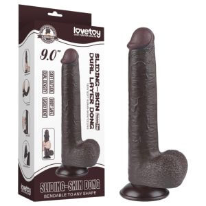 Sliding-Skin - tapadókorongos kétrétegű dildó - 20,8 cm (barna)