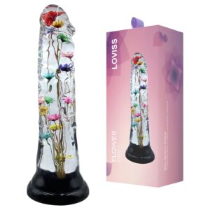 LOVISS Flower - virágmintás üveg dildó (átlátszó)