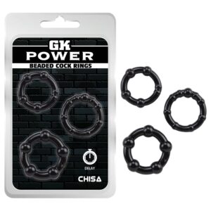 GK Power Beaded - gyöngyös péniszgyűrű szett (fekete) - 3 db
