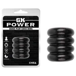 GK Power Quad-play - négyes bordázott péniszgyűrű (fekete)