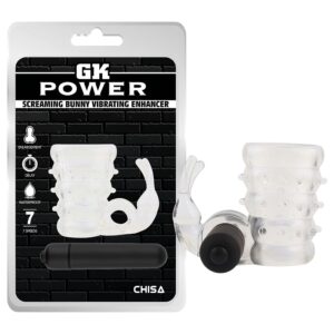 GK Power Screaming Bunny - vibrációs péniszgyűrű csiklóizgatóval (áttetsző)