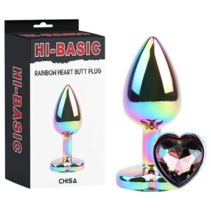 Hi-Basic Rainbow Heart - szivárványszínű fém anál plug szívvel (színes)