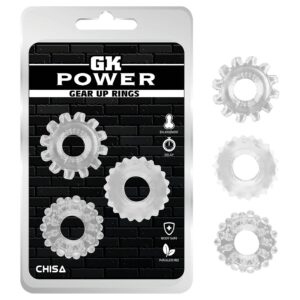GK Power Gear Up - fogaskerék péniszgyűrű szett (áttetsző)