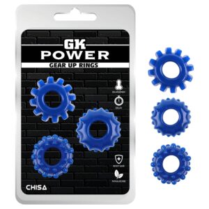 GK Power Gear Up - fogaskerék péniszgyűrű szett (kék)